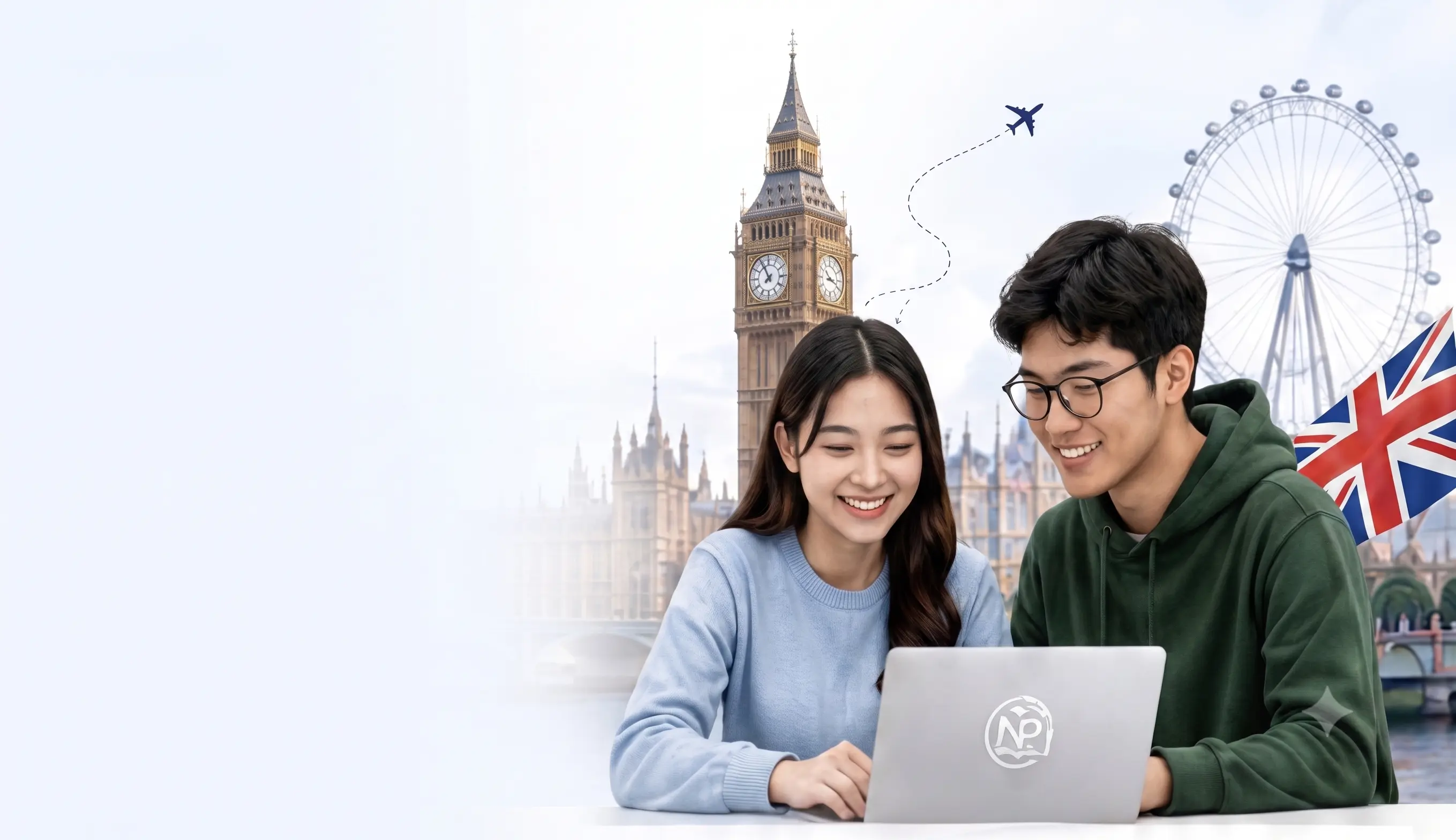 Hai học viên Nam Phương Education đang học tiếng Anh trực tuyến tại Luân Đôn